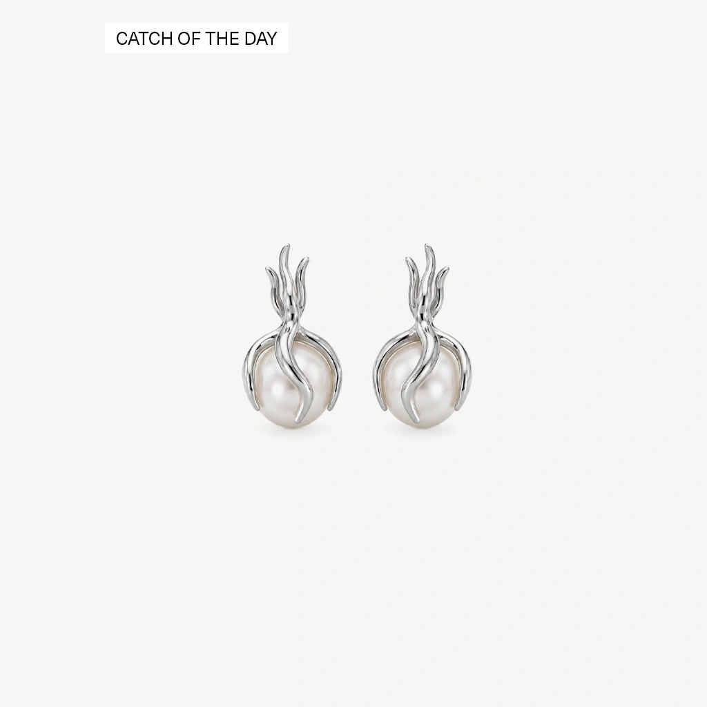 Catch of the Day White Gold Pearl Earrings