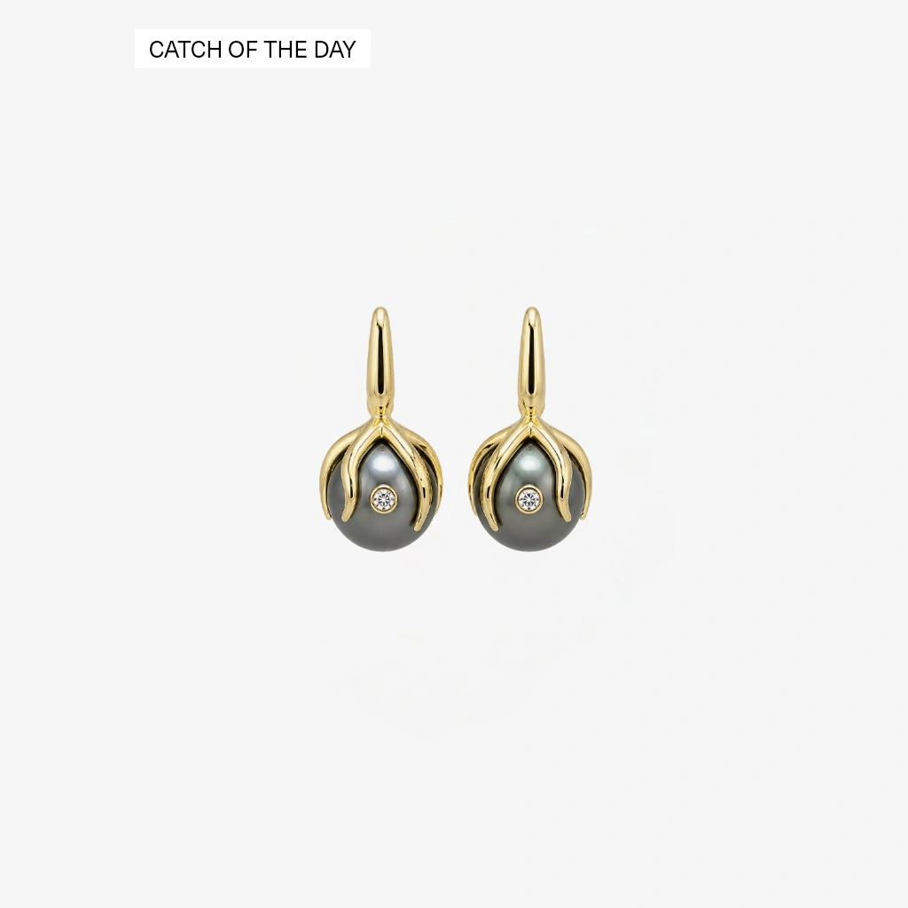 Catch of the Day Diamond-Set Pearl Earrings