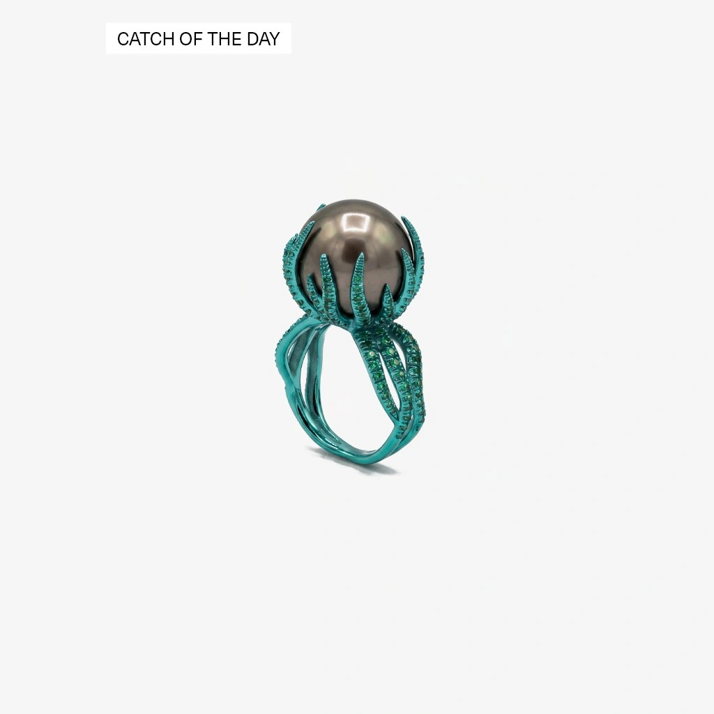 Catch of the Day Green-Coated Pearl Ring in